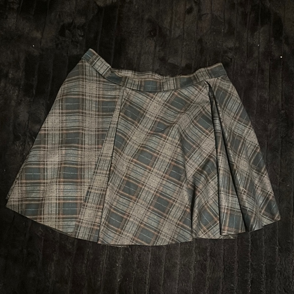 Gianni Bini Plaid A-Line Skirt - Gray and Blue